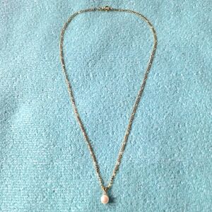 14K Gold Pearl & Diamond Pendant Necklace Authentic Made In Italy